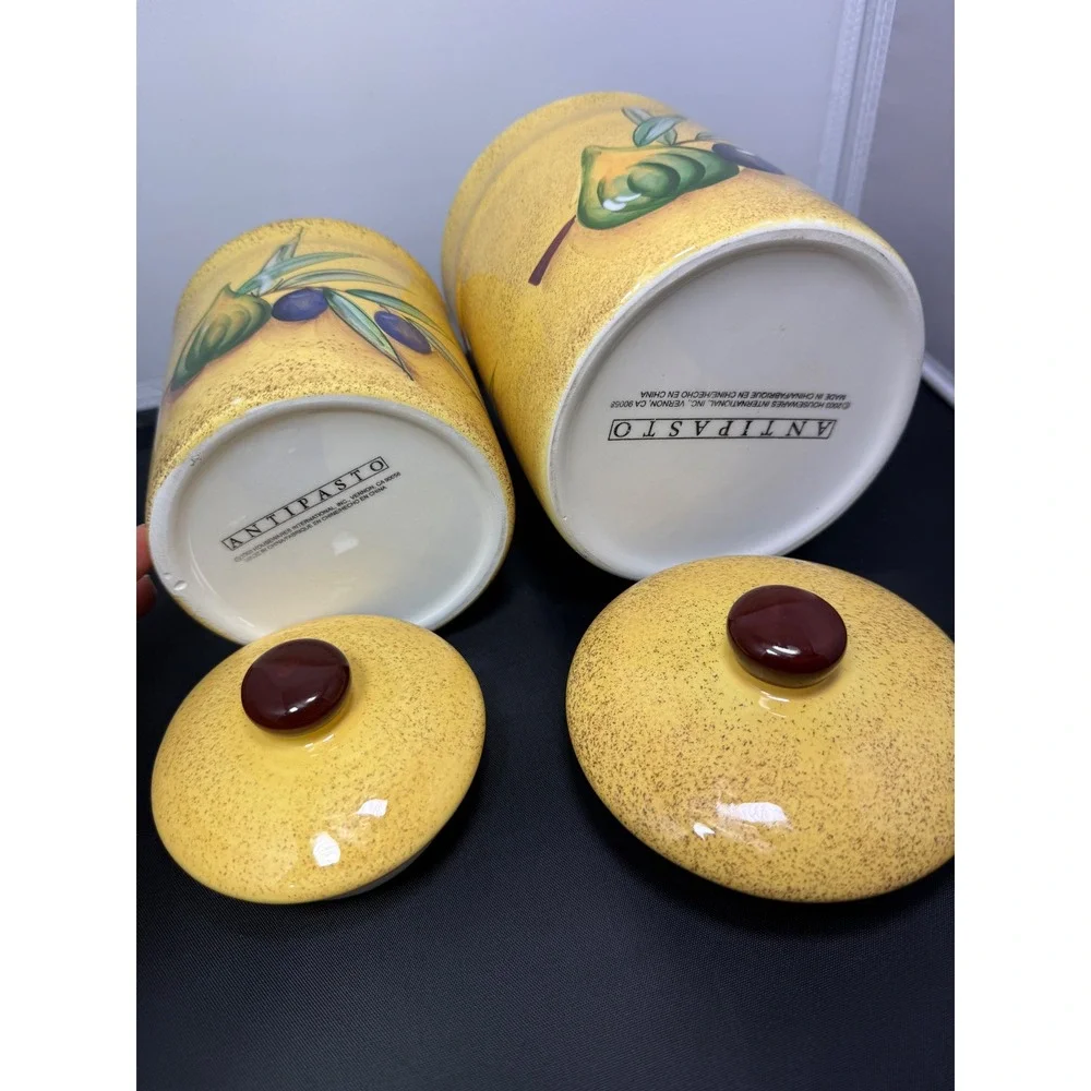 Vintage Italian‎ Style Yellow Cookie Jars Kitchen Storage Canisters Set of 2